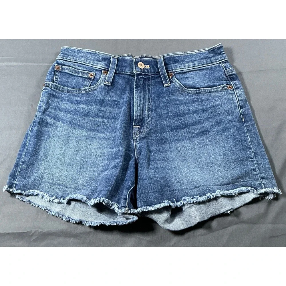 J.Crew Mercantile Womens Denim Shorts Blue Raw Hem High Rise Size 25 US 2